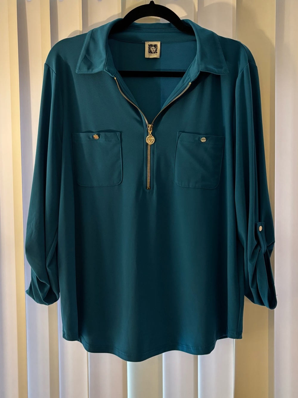 Anne Klein Teal Long Sleeve Women's Top Most Likely Size L